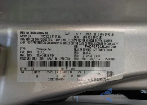 2018 Ford Focus Se из США, поврежденный, VIN 1FADP3F20JL241960